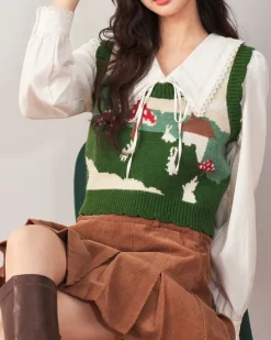 Knit Vests*Boogzel Clothing Mushroom Aesthetic Knit Vest Green