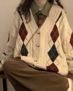 Argyle Sweaters & Vests|Knit Cardigans*Boogzel Clothing New Student Argyle Cardigan Beige