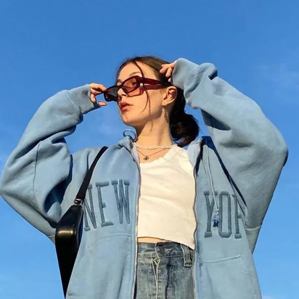 Hoodies*Boogzel Clothing New York Embroidery Hoodie Blue