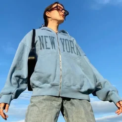 Hoodies*Boogzel Clothing New York Embroidery Hoodie Blue
