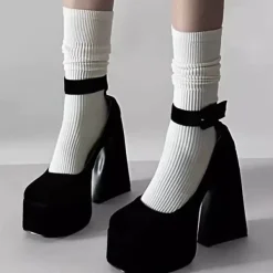 Sandals / Mary Janes*Boogzel Clothing Not Your Babydoll Chunky Platform Heels Black