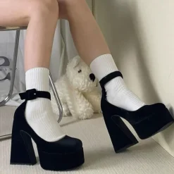 Sandals / Mary Janes*Boogzel Clothing Not Your Babydoll Chunky Platform Heels Black