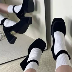 Sandals / Mary Janes*Boogzel Clothing Not Your Babydoll Chunky Platform Heels Black