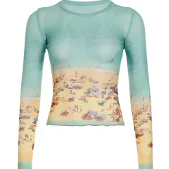 Long Sleeve Tops*Boogzel Clothing Ocean Beach Print Top Green