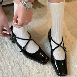 Classics|Sandals / Mary Janes*Boogzel Clothing Old Money Cross Strap Mary Janes Black