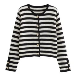 Striped Sweaters|Knit Cardigans*Boogzel Clothing Old Money Striped Cardigan Black/white