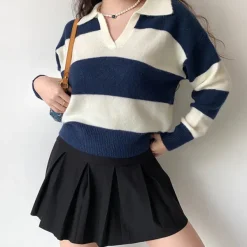 Striped Sweaters|Sweaters*Boogzel Clothing Old Money Striped Pullover Blue/white