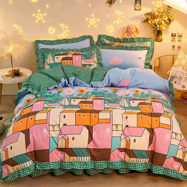Aesthetic Bedroom*Boogzel Clothing Old Town Bedding Set Green/blue