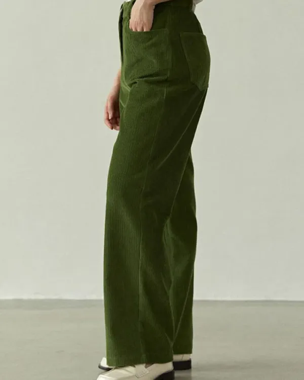 Pants & Trousers*Boogzel Clothing Olive Wide-Leg Cord Trousers Green