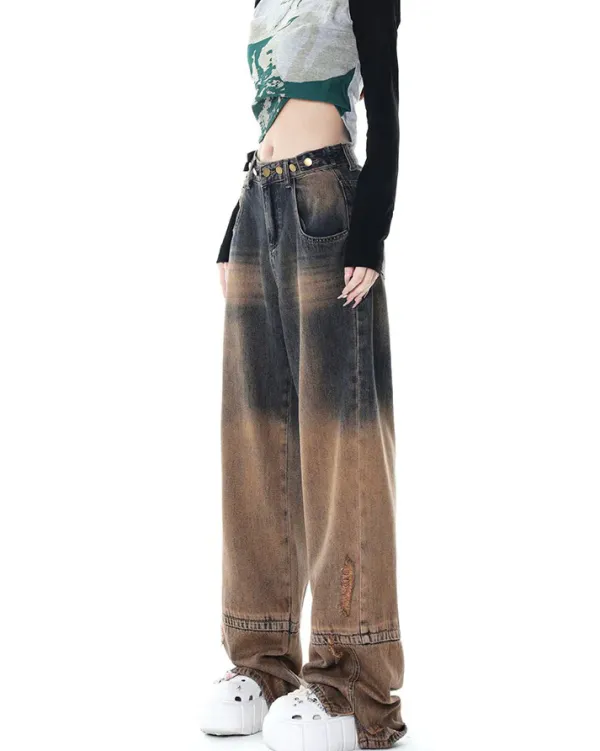 Jeans*Boogzel Clothing One Way Ticket Brown Aesthetic Jeans Brown/grey