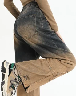 Jeans*Boogzel Clothing One Way Ticket Brown Aesthetic Jeans Brown/grey