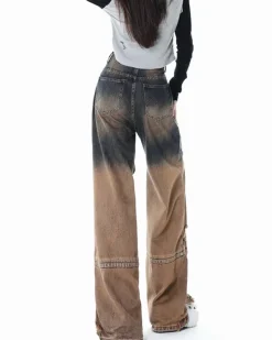 Jeans*Boogzel Clothing One Way Ticket Brown Aesthetic Jeans Brown/grey