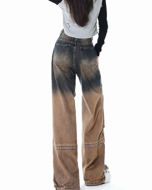 Jeans*Boogzel Clothing One Way Ticket Brown Aesthetic Jeans Brown/grey