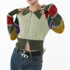 Striped Sweaters|Knit Cardigans*Boogzel Clothing One Way Ticket Zip Up Cardigan Green