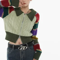 Striped Sweaters|Knit Cardigans*Boogzel Clothing One Way Ticket Zip Up Cardigan Green