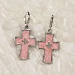 Earrings*Boogzel Clothing Pastel Goth Cross Earrings Pink