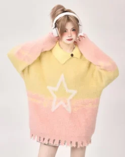 Sweaters*Boogzel Clothing Pastel Knit Sweater with Star Design