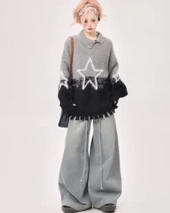 Sweaters*Boogzel Clothing Pastel Knit Sweater with Star Design