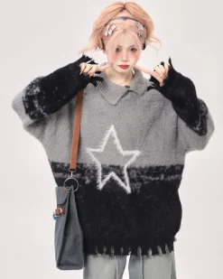 Sweaters*Boogzel Clothing Pastel Knit Sweater with Star Design