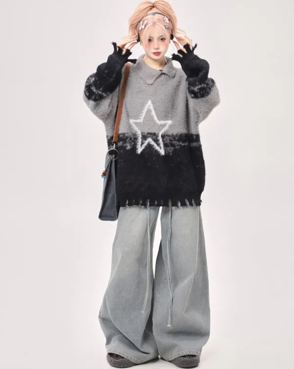 Sweaters*Boogzel Clothing Pastel Knit Sweater with Star Design