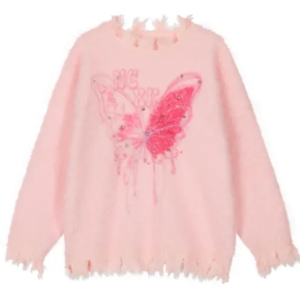 Sweaters*Boogzel Clothing Pastel Butterfly Sweater Pink