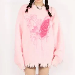 Sweaters*Boogzel Clothing Pastel Butterfly Sweater Pink