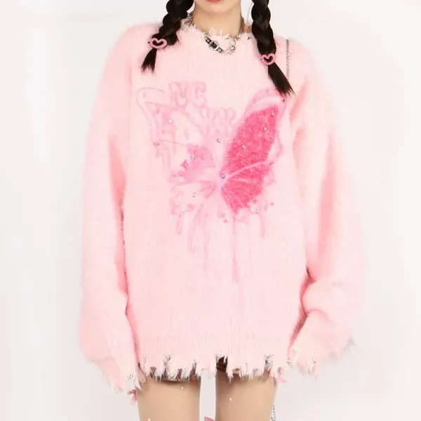Sweaters*Boogzel Clothing Pastel Butterfly Sweater Pink
