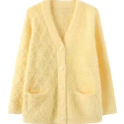 Knit Cardigans*Boogzel Clothing Pastel Fuzzy Cardigan Yellow