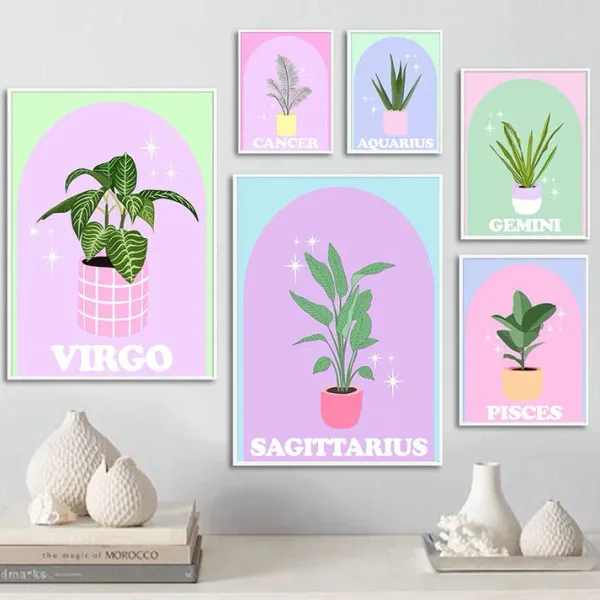 Posters / Tapestry|Aesthetic Room Decor*Boogzel Clothing Pastel Zodiac Signs Canvas Poster