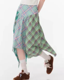 Skirts*Boogzel Clothing Patchwork Midi Plaid Skirt Green