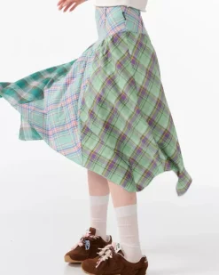 Skirts*Boogzel Clothing Patchwork Midi Plaid Skirt Green