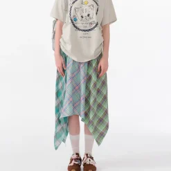 Skirts*Boogzel Clothing Patchwork Midi Plaid Skirt Green