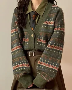 Knit Cardigans*Boogzel Clothing Patterned Knit Oversized Cardigan Green