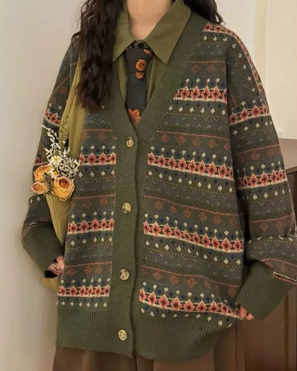 Knit Cardigans*Boogzel Clothing Patterned Knit Oversized Cardigan Green