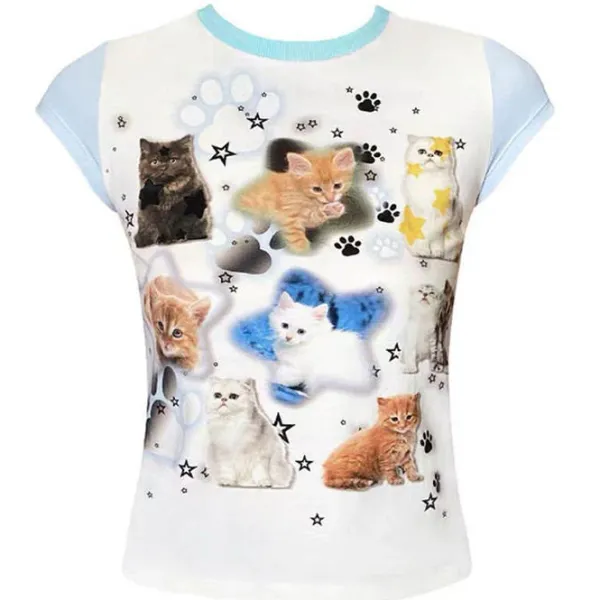 Aesthetic T-Shirts & Graphic Tees*Boogzel Clothing Paws Crop Top White/blue