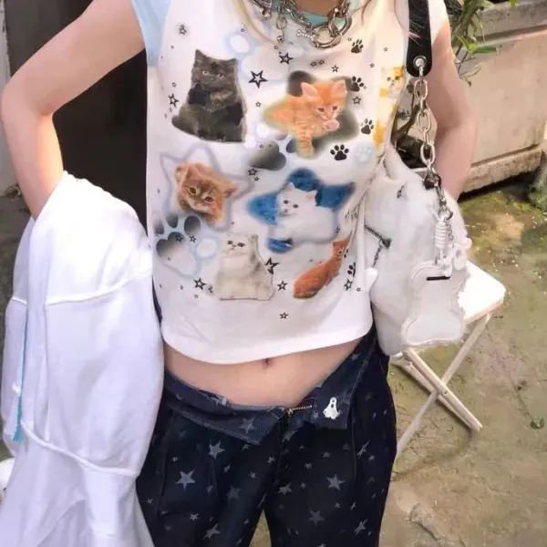 Aesthetic T-Shirts & Graphic Tees*Boogzel Clothing Paws Crop Top White/blue