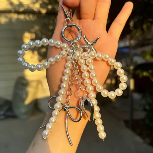 Other*Boogzel Clothing Pearl Bow Charm Keychain Silver