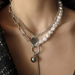 Necklaces & Chokers*Boogzel Clothing Pearl Layered Chain Necklace Silver