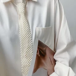 Other*Boogzel Clothing Pearl Necktie White