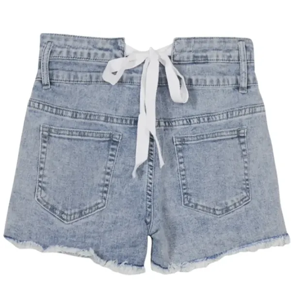 Shorts*Boogzel Clothing Permanent Vacation Bow Tie Denim Shorts Blue
