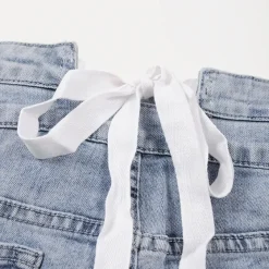 Shorts*Boogzel Clothing Permanent Vacation Bow Tie Denim Shorts Blue