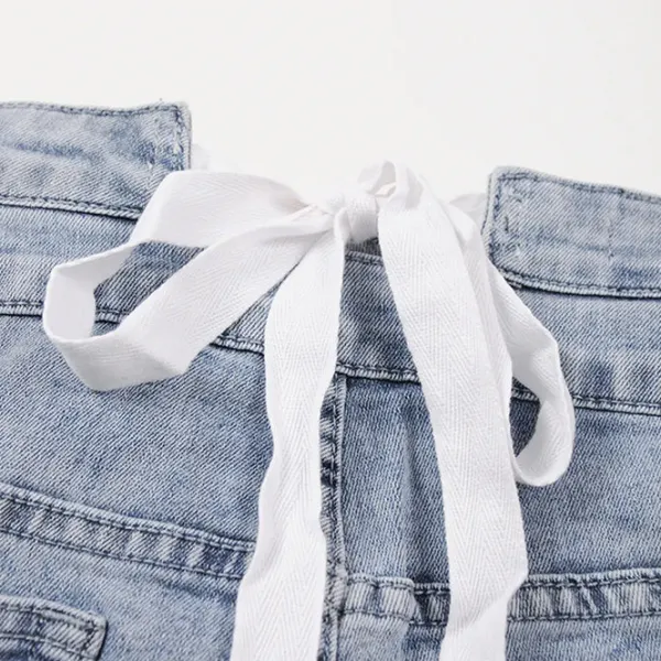 Shorts*Boogzel Clothing Permanent Vacation Bow Tie Denim Shorts Blue