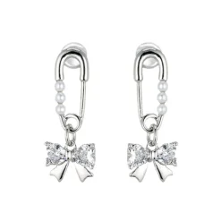 Earrings*Boogzel Clothing Pin & Bow Drop Earrings Silver