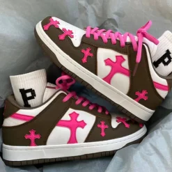 Aesthetic Sneakers*Boogzel Clothing Pink & Brown Cross Sneakers Pink/brown