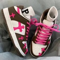 Aesthetic Sneakers*Boogzel Clothing Pink & Brown Cross Sneakers Pink/brown