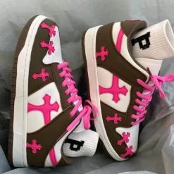 Aesthetic Sneakers*Boogzel Clothing Pink & Brown Cross Sneakers Pink/brown