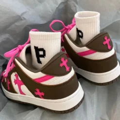 Aesthetic Sneakers*Boogzel Clothing Pink & Brown Cross Sneakers Pink/brown