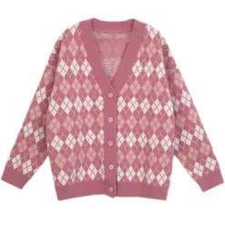 Argyle Sweaters & Vests|Knit Cardigans*Boogzel Clothing Argyle Knit Cardigan Pink