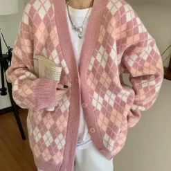 Argyle Sweaters & Vests|Knit Cardigans*Boogzel Clothing Argyle Knit Cardigan Pink