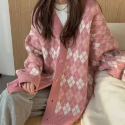 Argyle Sweaters & Vests|Knit Cardigans*Boogzel Clothing Argyle Knit Cardigan Pink